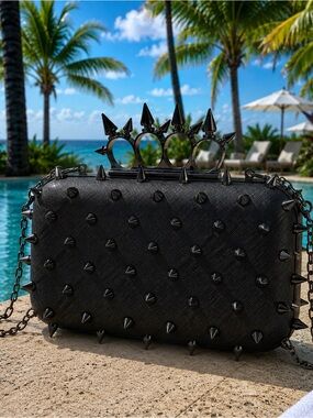 Black Studded Clutch Bag knuckle ring punk spike